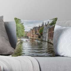The Groenerei Canal in Bruges (Belgium) - Throw Pillow