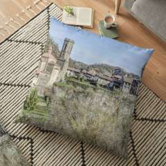Panoramic View of Rupit i Pruit (Catalonia) - Floor Pillow